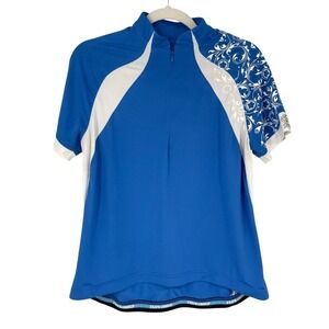 Novara Cycling Jersey Womens Large Blue White Printed Shoulder 1/2 Zip
